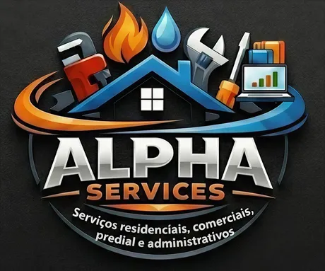 Logo da Alpha Services: serviços residenciais, comerciais, prediais e administrativos
